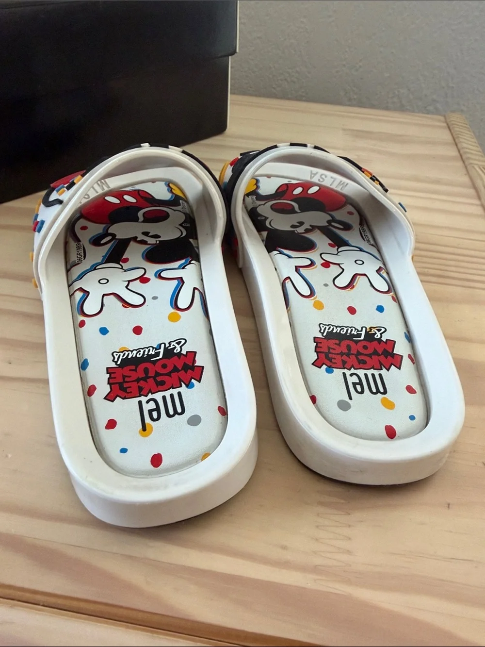 Melissa Mickey Mouse Kids Slide Sandals with Cartoon Print - White, Black, Red
